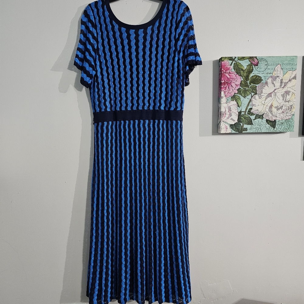 BODEN Rowan blue pointelle Knitted dress, size 14 EUC, no belt